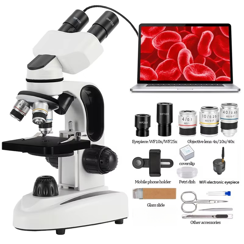 Microscope Compound 40X - 40X-1000X Samengestelde Binoculaire Microscoop met Dubbele
