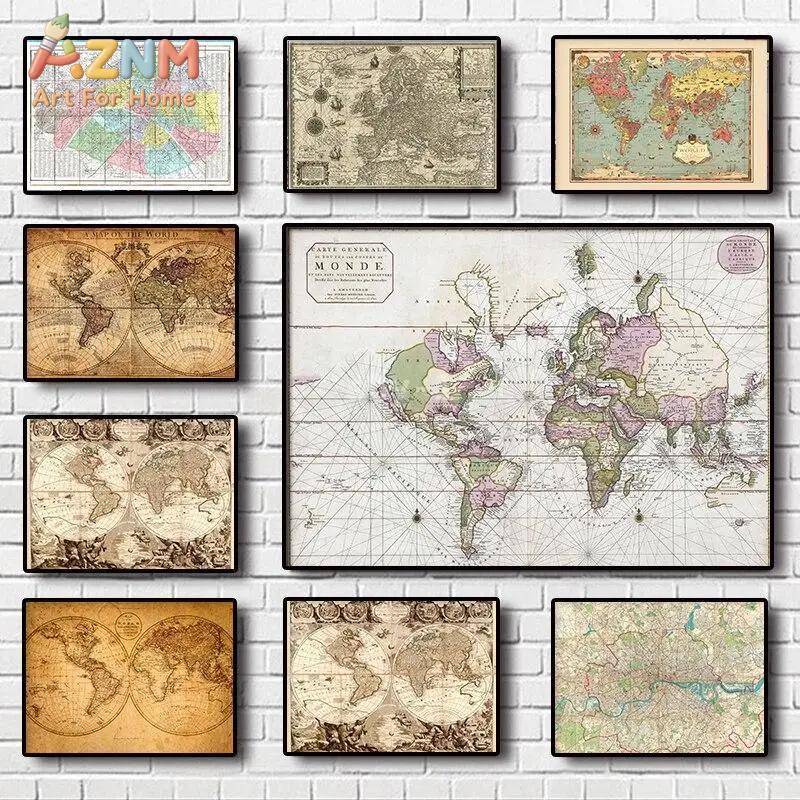 Star Map Poster - Vintage Wereldkaart Canvas Print Klassieke Aarde